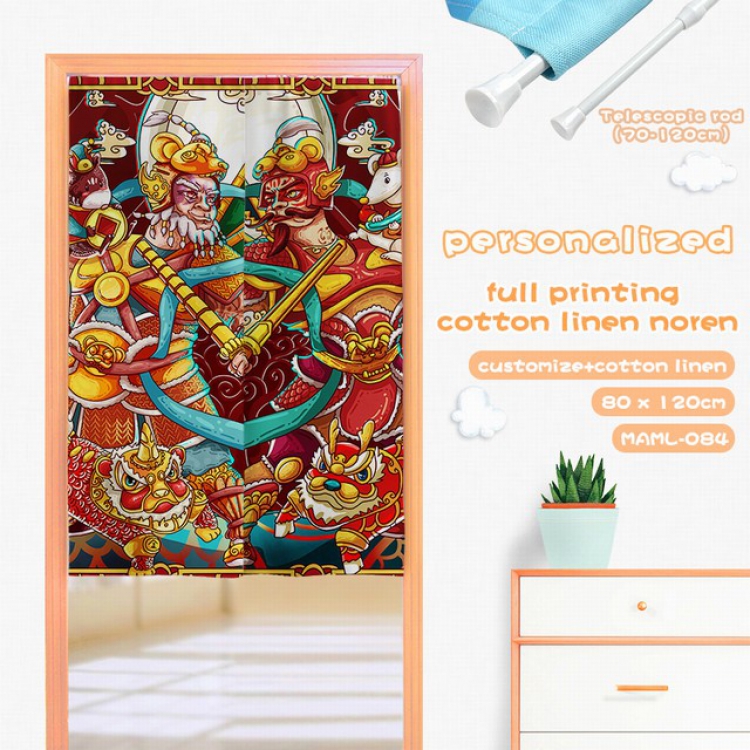 Cotton and linen color printing curtain Adjustable telescopic rod 80X120CM MAML084