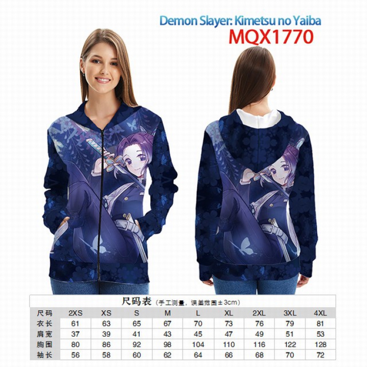 Demon Slayer Kimets Full color zipper hooded Patch pocket Coat Hoodie 9 sizes from XXS to 4XL MQX 1770