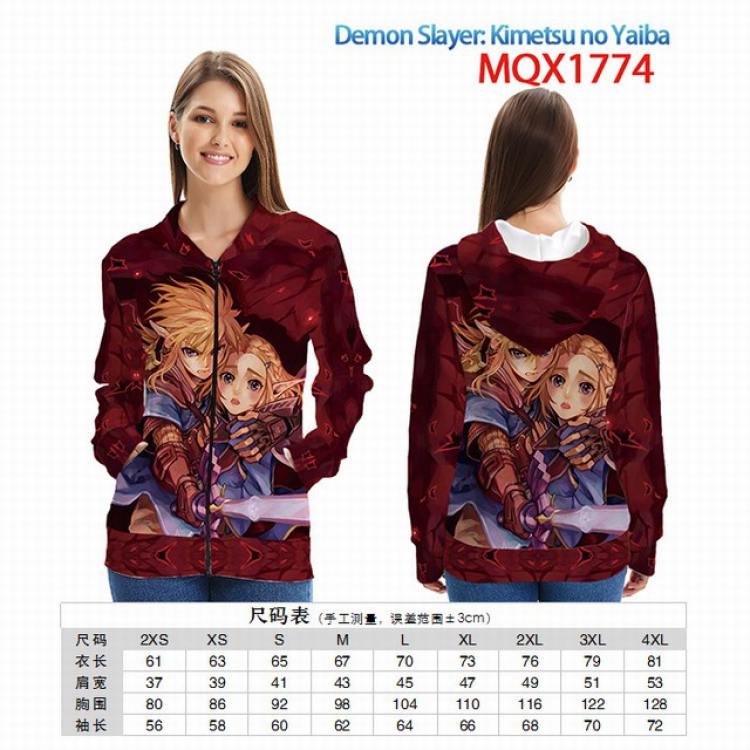 Demon Slayer Kimets Full color zipper hooded Patch pocket Coat Hoodie 9 sizes from XXS to 4XL MQX 1774