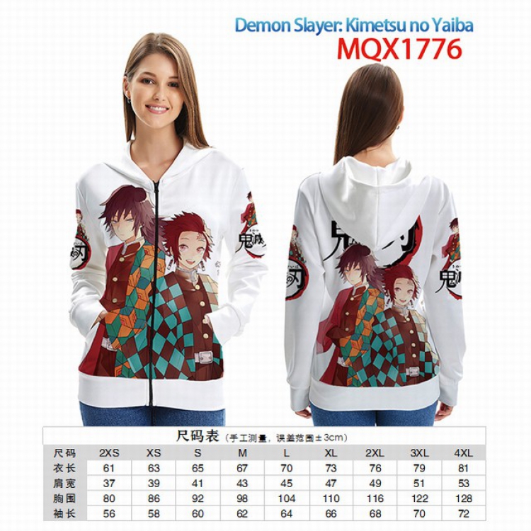 Demon Slayer Kimets Full color zipper hooded Patch pocket Coat Hoodie 9 sizes from XXS to 4XL MQX 1776