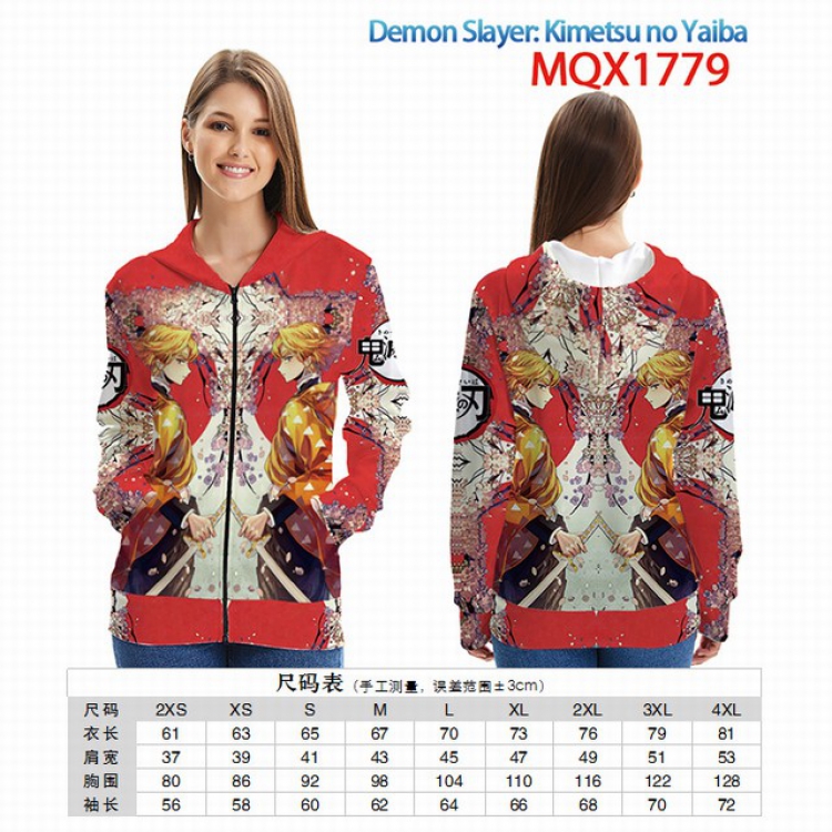 Demon Slayer Kimets Full color zipper hooded Patch pocket Coat Hoodie 9 sizes from XXS to 4XL MQX 1779