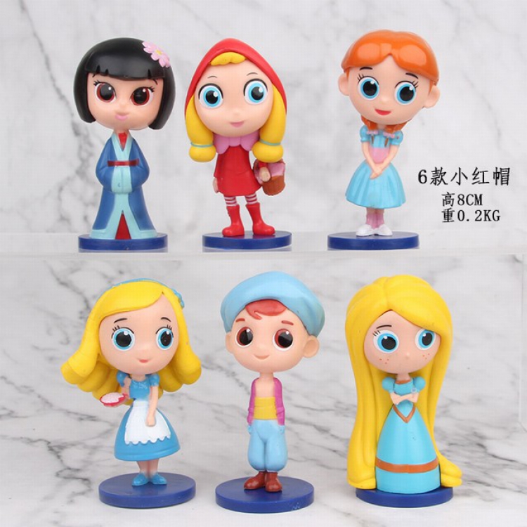 Grimm's Fairy Tales Little red riding hood A set of 6 Bagged Figure Decoration Model 8CM 0.2KG