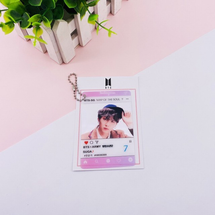 BTS SUGA Transparent small card keychain pendant 6X9CM 10G set price for 20 pcs