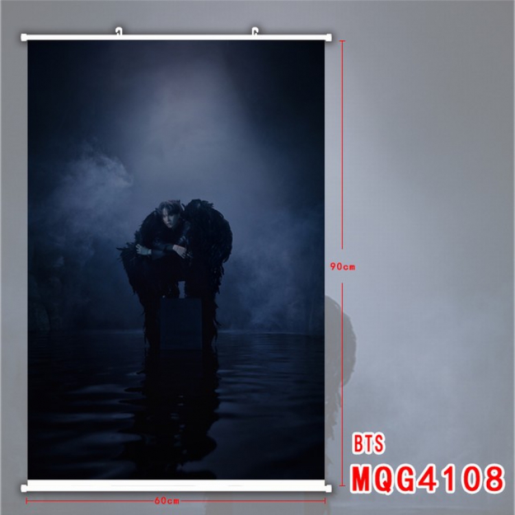 BTS White Plastic rod Cloth painting Wall Scroll 60X90CM MQG4108