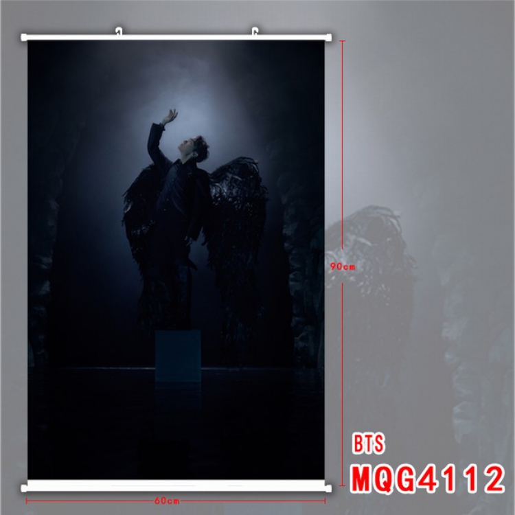 BTS White Plastic rod Cloth painting Wall Scroll 60X90CM MQG4112