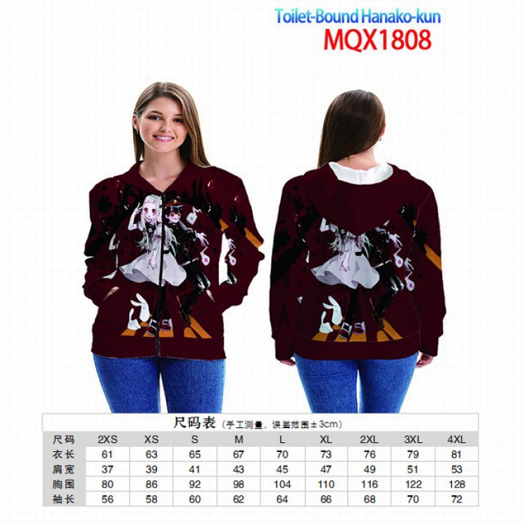 Toilet-Bound Hanako-kun Full color zipper hooded Patch pocket Coat Hoodie 9 sizes from XXS to 4XL MQX 1808
