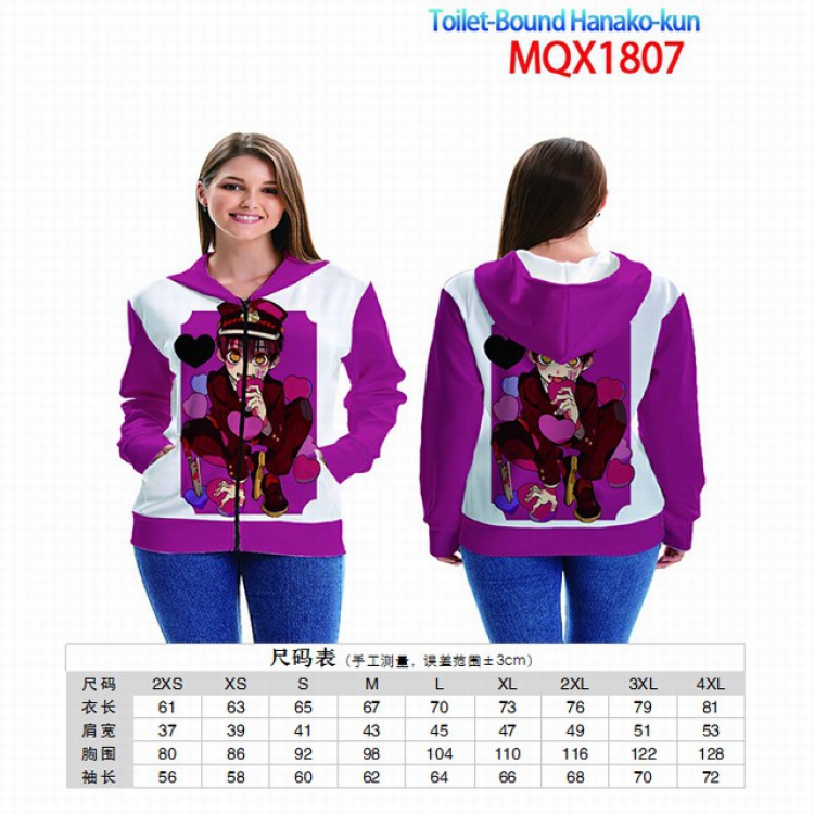 Toilet-Bound Hanako-kun Full color zipper hooded Patch pocket Coat Hoodie 9 sizes from XXS to 4XL MQX 1807