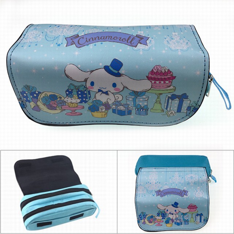Cinnamoroll Blue Double zipper PU pencil case Student stationery bag