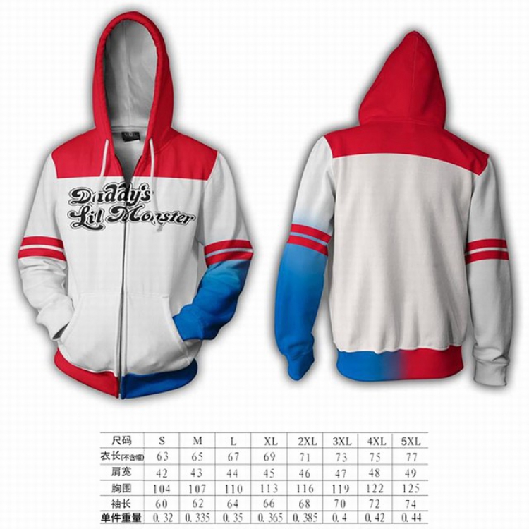 Birds of Prey Harley Quinn hooded zipper sweater coat S M L XL 2XL 3XL 4XL 5XL price for 2 pcs preorder 3 days