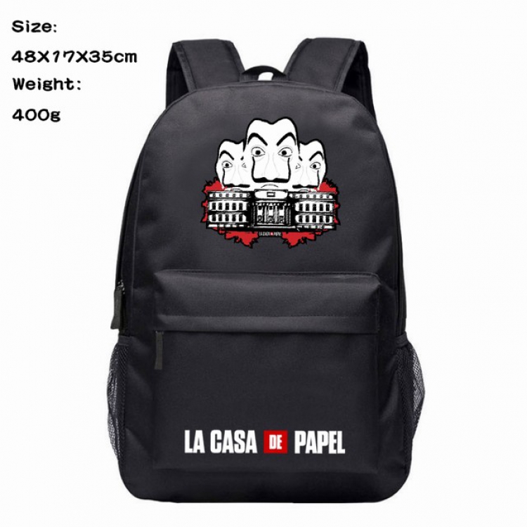 La casa de papel Anime 600D Canvas Backpack Waterproof School Bag 48X17X35CM 400G