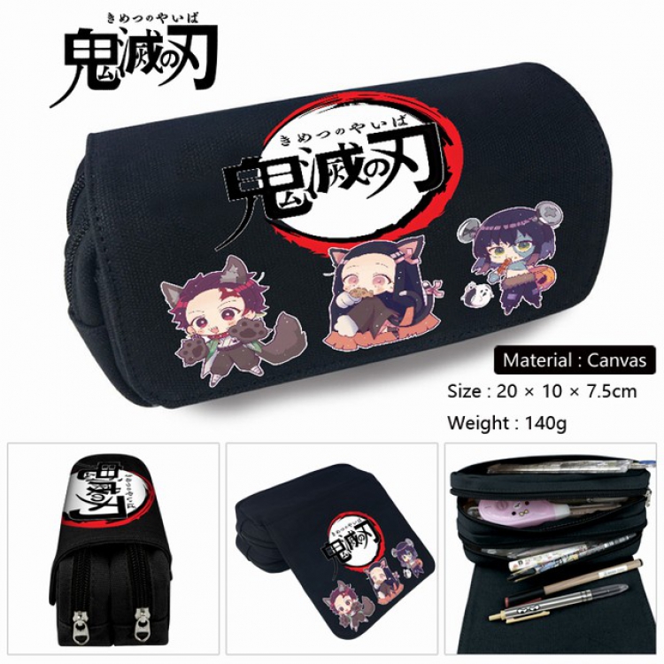 Demon Slayer Kimets-3 Anime double layer multifunctional canvas pencil bag stationery box wallet 20X10X7.5CM 140G