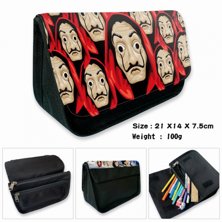 La casa de papel-1B Anime double layer multifunctional canvas pencil bag wallet 21X14X7.5CM 100G
