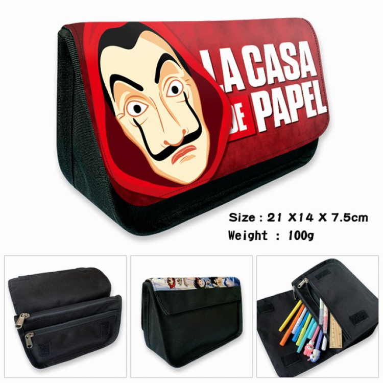 La casa de papel-2B Anime double layer multifunctional canvas pencil bag wallet 21X14X7.5CM 100G