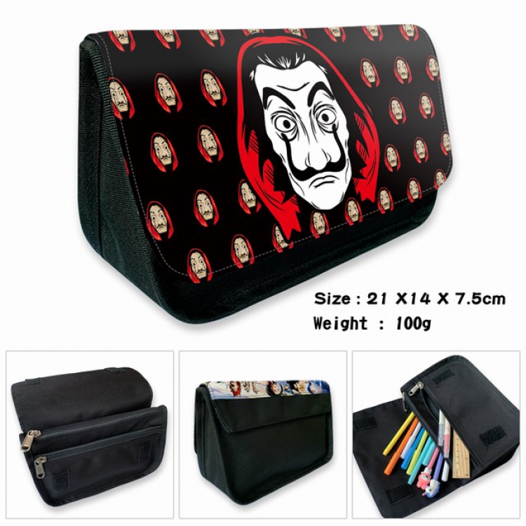 La casa de papel-3B Anime double layer multifunctional canvas pencil bag wallet 21X14X7.5CM 100G