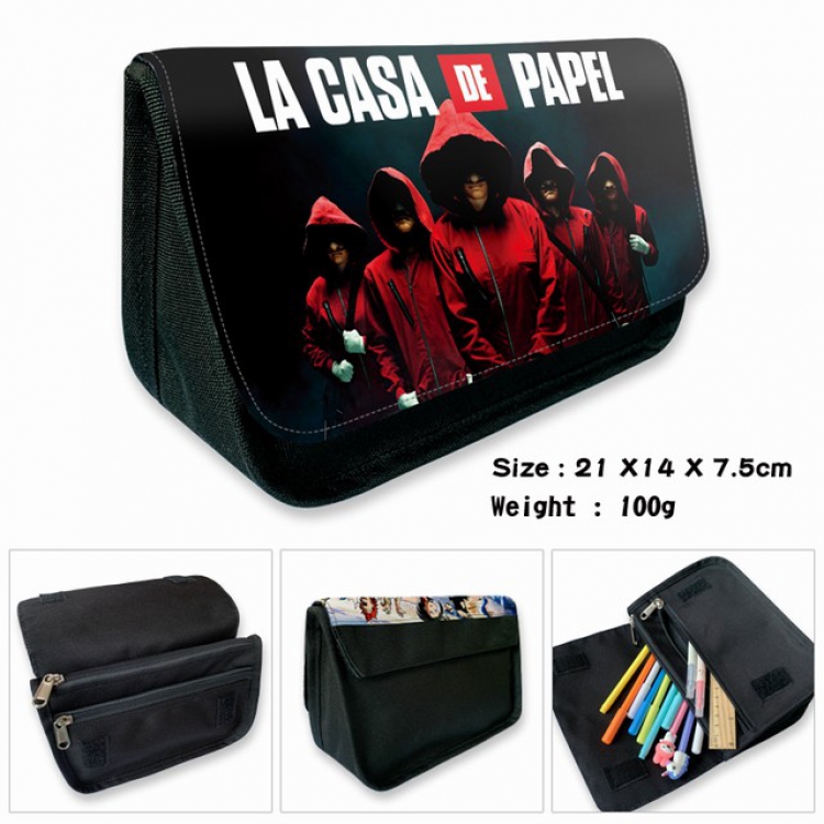La casa de papel-4B Anime double layer multifunctional canvas pencil bag wallet 21X14X7.5CM 100G