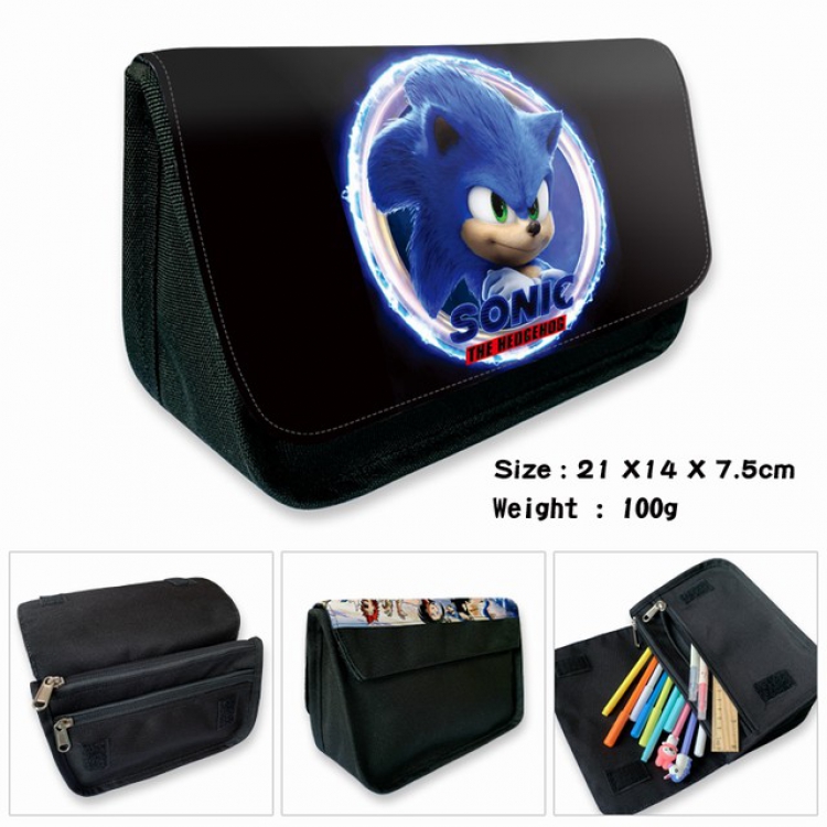  Sonic the Hedgehog-1B Anime double layer multifunctional canvas pencil bag wallet 21X14X7.5CM 100G