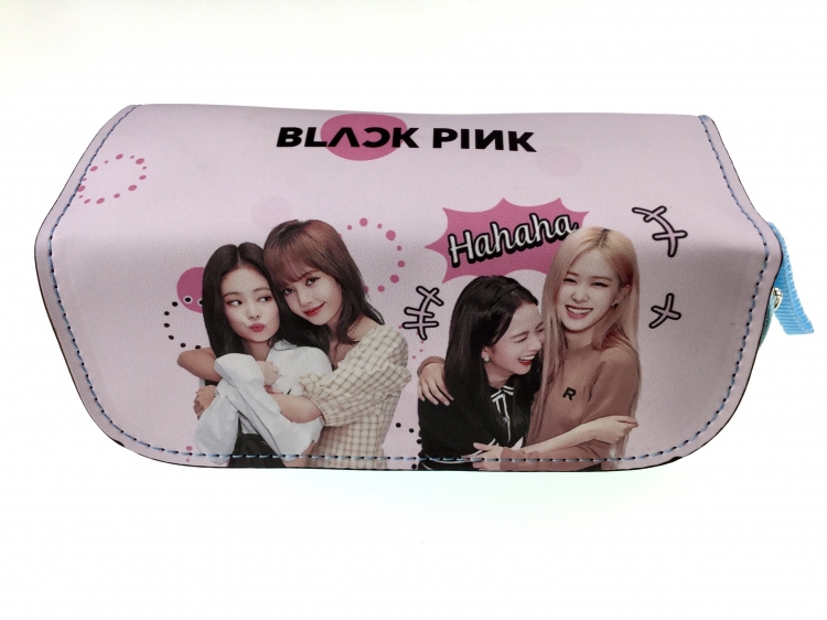 BLACK PINK  Double zipper PU pencil Bag 20X10X7.5M 140G