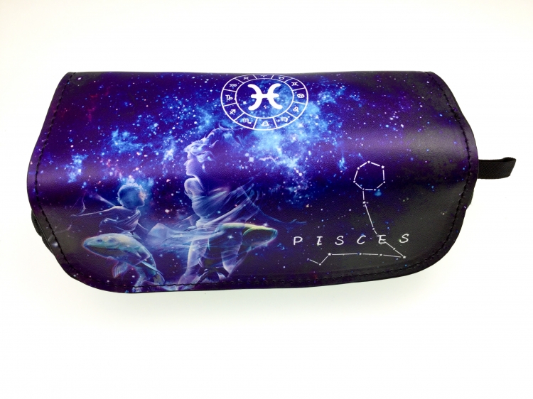 Pisces Double zipper PU pencil Bag 20X10X7.5M 140G