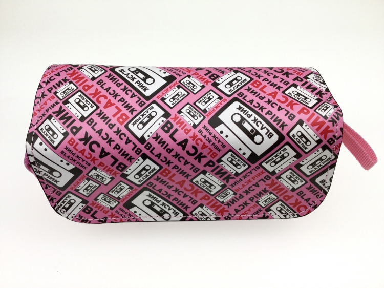 BLACK PINK Double zipper PU pencil Bag 20X10X7.5M 140G
