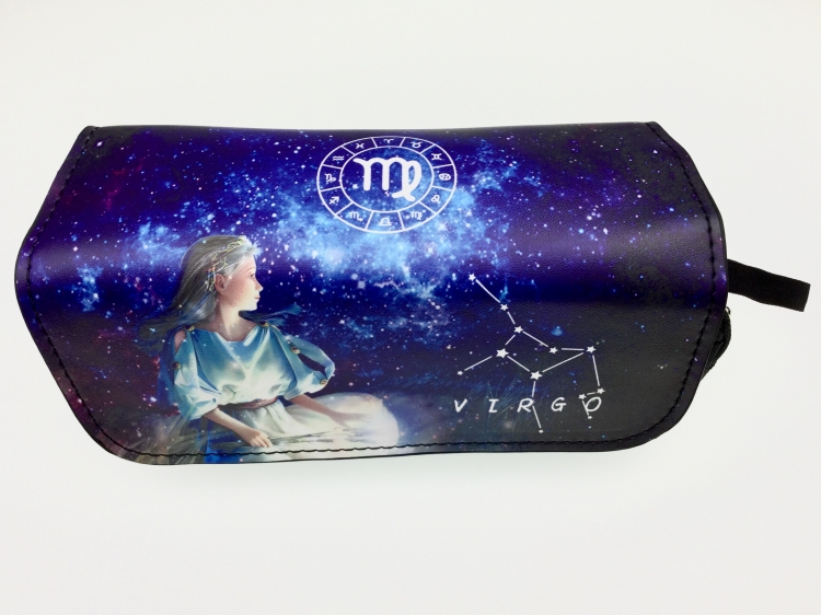 Virgo Double zipper PU pencil Bag 20X10X7.5M 140G
