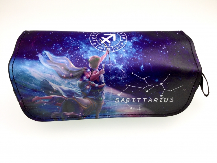 Sagittarius Double zipper PU pencil Bag 20X10X7.5M 140G