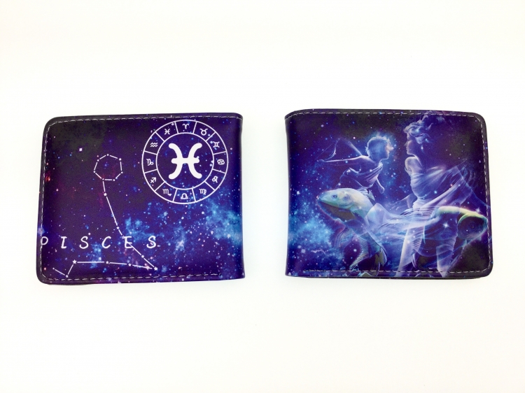 Pisces color picture two fold  Short wallet 11X9.5CM 60G