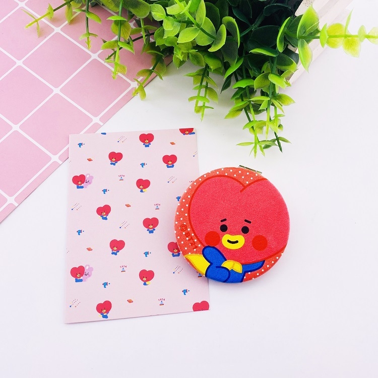 BTS Cartoon PU Folding mirror double-sided mirror price for 5 pcs 6CM