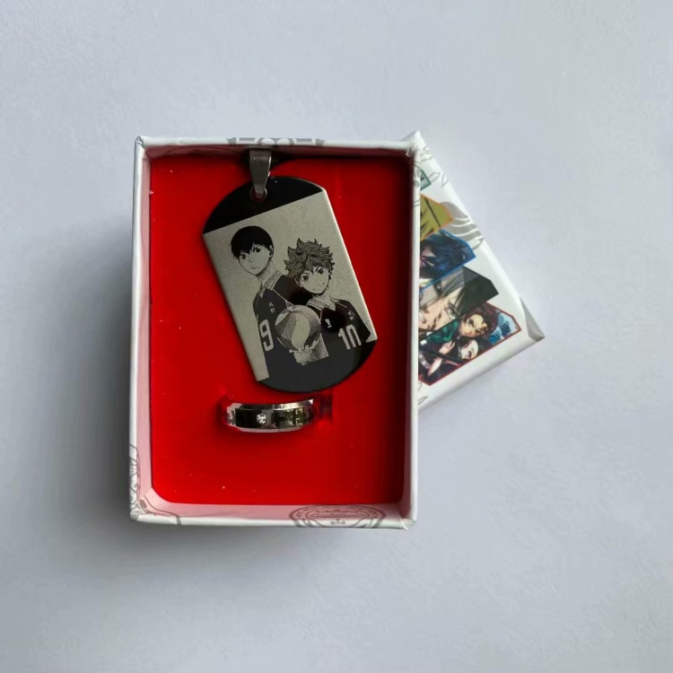 Haikyuu!! Anime ring stainless steel military necklace 2-piece boxed gift