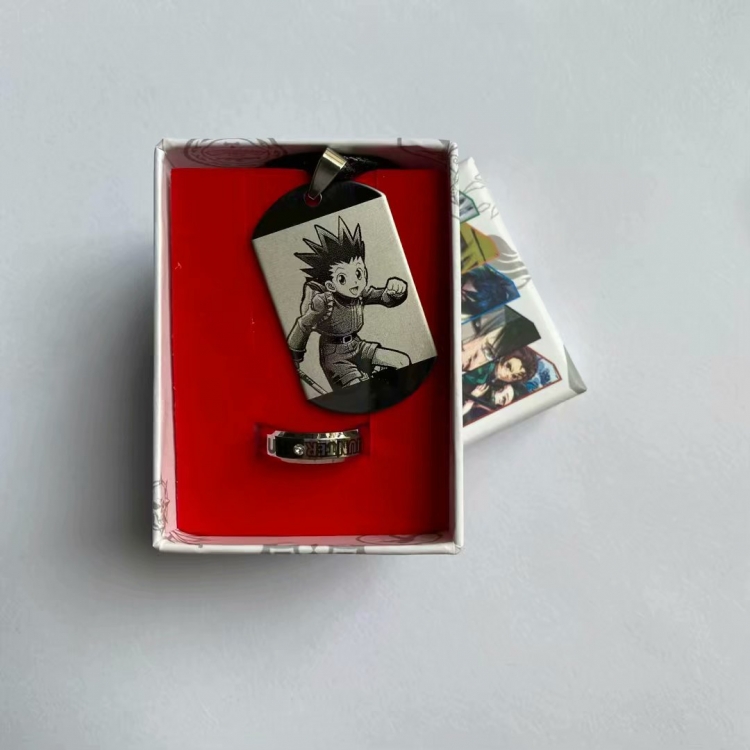 HUNTERxHUNTER Anime ring stainless steel military necklace 2-piece boxed gift