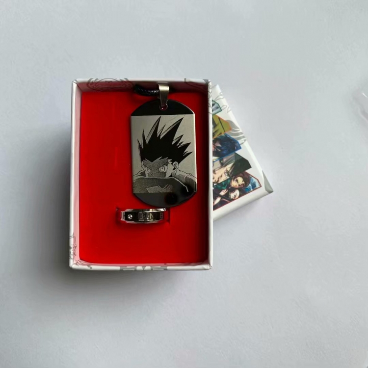 HUNTERxHUNTER Anime ring stainless steel military necklace 2-piece boxed gift