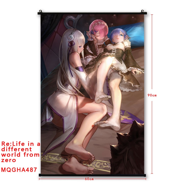 Re:Zero kara Hajimeru Isekai Seikatsu Anime plastic pole cloth painting Wall Scroll 60X90CM  MQGHA487