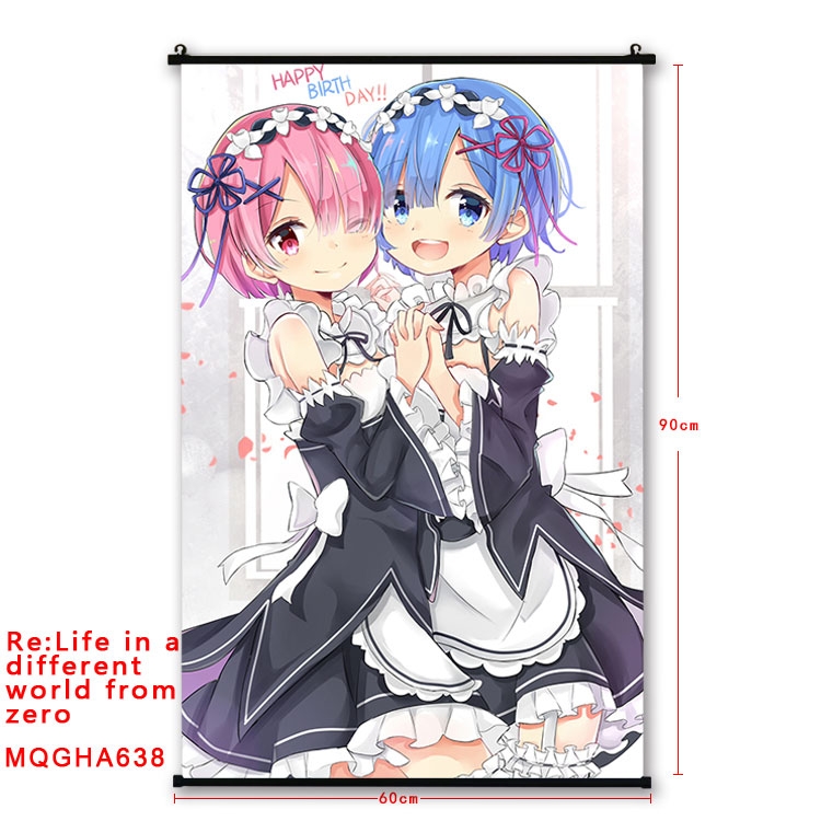Re:Zero kara Hajimeru Isekai Seikatsu Anime plastic pole cloth painting Wall Scroll 60X90CM  MQGHA638