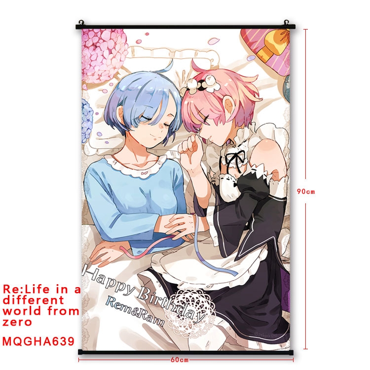 Re:Zero kara Hajimeru Isekai Seikatsu Anime plastic pole cloth painting Wall Scroll 60X90CM  MQGHA639