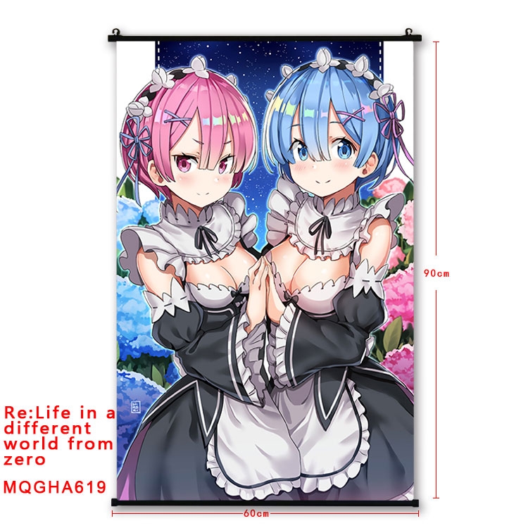 Re:Zero kara Hajimeru Isekai Seikatsu Anime plastic pole cloth painting Wall Scroll 60X90CM  MQGHA619