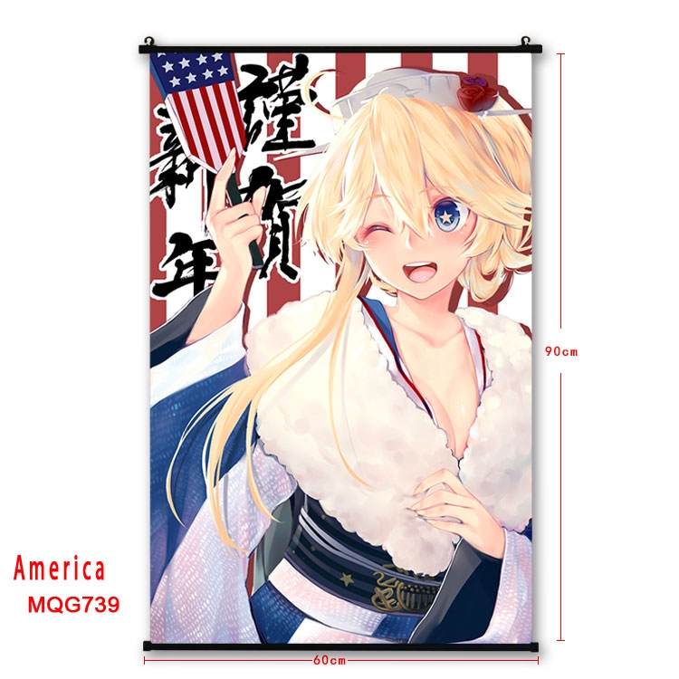 American Flag plastic pole cloth painting Wall Scroll 60X90CM  MQG739 