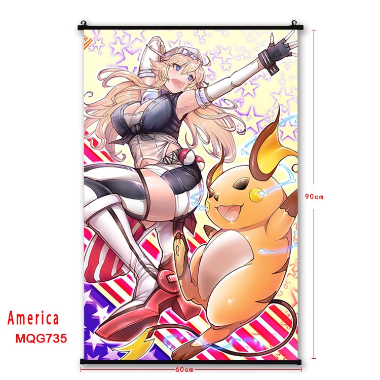 American Flag plastic pole cloth painting Wall Scroll 60X90CM  MQG735 