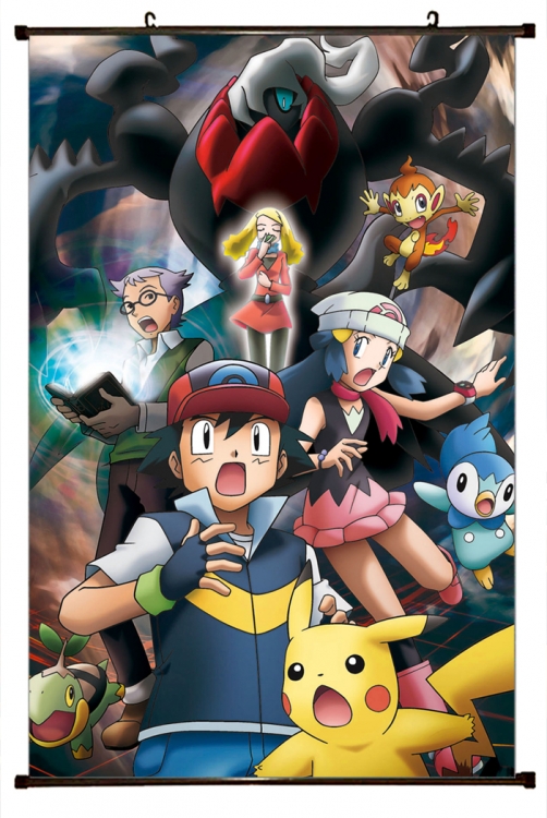 Pokemon Anime black  Plastic rod Cloth painting Wall Scroll 60X90CM  B1-200