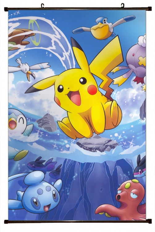 Pokemon Anime black  Plastic rod Cloth painting Wall Scroll 60X90CM  B1-205