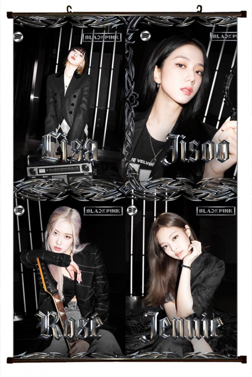 BLACK PINK  black  Plastic rod Cloth painting Wall Scroll 60X90CM BP386A