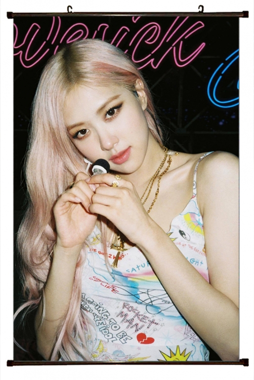 BLACK PINK  black  Plastic rod Cloth painting Wall Scroll 60X90CM BP441