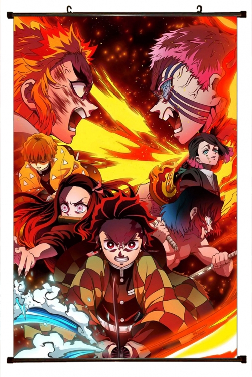 Demon Slayer Kimets Anime black  Plastic rod Cloth painting Wall Scroll 60X90CM G4295