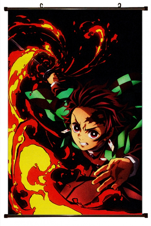 Demon Slayer Kimets Anime black  Plastic rod Cloth painting Wall Scroll 60X90CM G4351