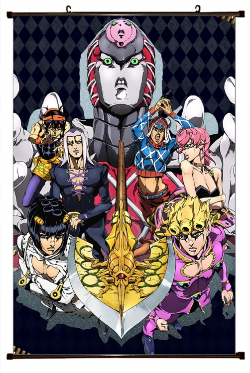 JoJos Bizarre Adventure Anime black Plastic rod Cloth painting Wall Scroll 60X90CM J152