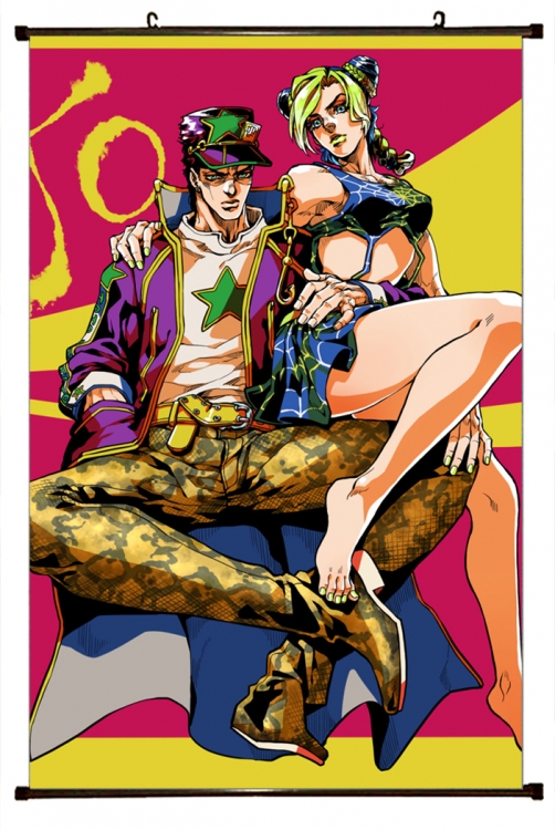 JoJos Bizarre Adventure Anime black Plastic rod Cloth painting Wall Scroll 60X90CM J133