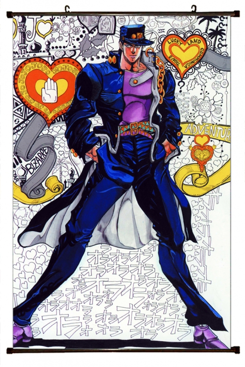 JoJos Bizarre Adventure Anime black Plastic rod Cloth painting Wall Scroll 60X90CM J156