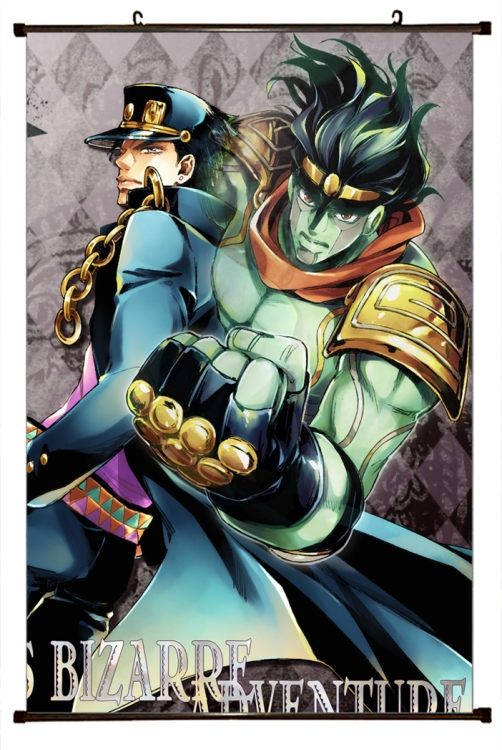 JoJos Bizarre Adventure Anime black Plastic rod Cloth painting Wall Scroll 60X90CM J1152