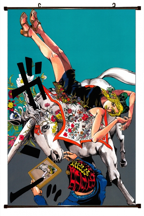 JoJos Bizarre Adventure Anime black Plastic rod Cloth painting Wall Scroll 60X90CM J179