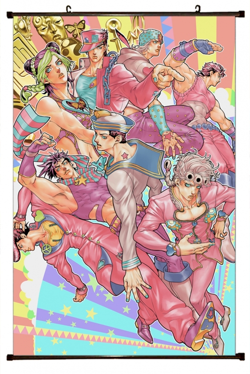JoJos Bizarre Adventure Anime black Plastic rod Cloth painting Wall Scroll 60X90CM J192