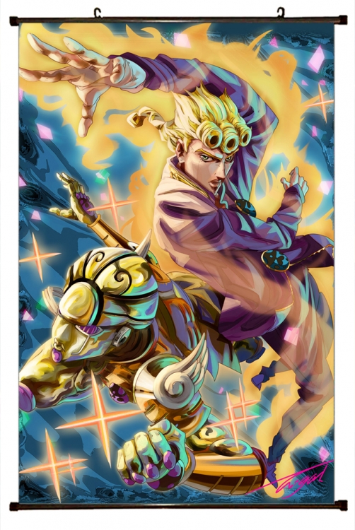JoJos Bizarre Adventure Anime black Plastic rod Cloth painting Wall Scroll 60X90CM J188