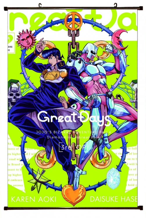 JoJos Bizarre Adventure Anime black Plastic rod Cloth painting Wall Scroll 60X90CM J193